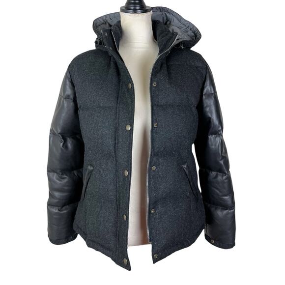 Rag & Bone Penfield Trailwear Black Wool & Leather Puffer Bomber Jacket Size 8 - Picture 7 of 10